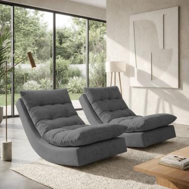Imagem de Kit 2 Poltronas Leve Balanço Linho Premium Easy Clean Luxo Balance Para Sala Quarto Con...