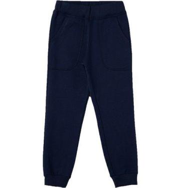Imagem de Calça infantil hering básica moletom peluciado com bolso azul marinho 