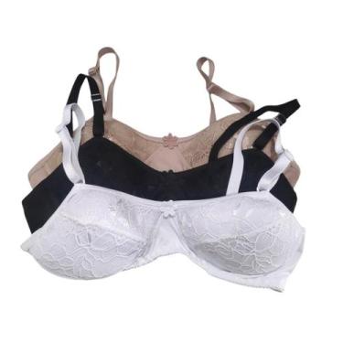 Imagem de Kit 3 Sutiãs Menina Moça Alça Com Bojo Em Lycra E Renda - Finesse, M, 