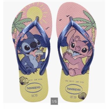 Imagem de Chinelo Havaianas Kids Meninas Slim Stich, Amarelo, 33/34