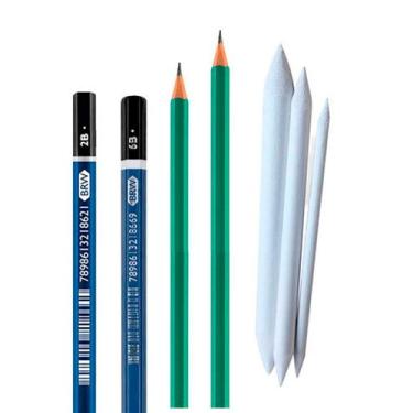 Imagem de Kit Básico de desenho 2 esfuminhos e 2 lápis HB, 2B, e 6B  BRW