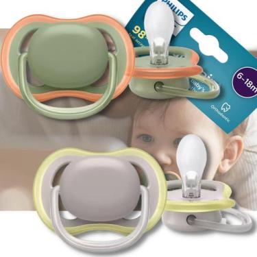 Imagem de Par de Chupetas Avent Ultra Air 6-18 Meses: Design Liso Cinza e Verde 