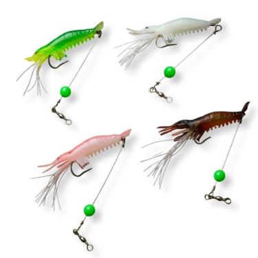 Imagem de Kit 4 Iscas Artificiais de Camarão Realista em Silicone para Pesca Coral AB Mídia