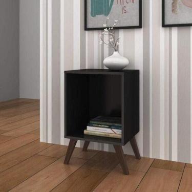 Imagem de Mesa de Canto com Nicho e Pés Retrô - Preto - Movelbento, Preto