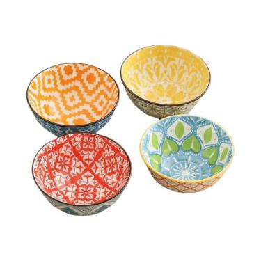 Imagem de Conjunto De Tigelas De Cerâmica Boêmia 4 Peças Para Salada, Sobremesa,