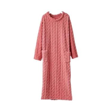 Imagem de Roupão De Dormir Feminino Em Fleece Coral Jacquard, Solto E Quente, Co