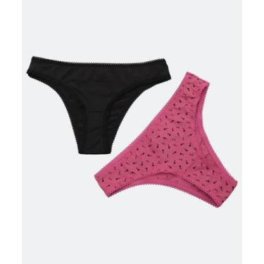 Imagem de Kit 2 Calcinhas Biquíni Microfibra Flores Marisa Preto-53412, Preto, R