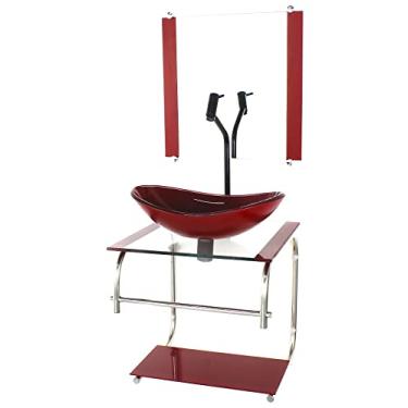 Imagem de GABINETE DE VIDRO CUBA OVAL 40CM INOX VERMELHO CEREJA COM TORNEIRA PRETA