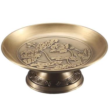 Imagem de Prato de oferta de cobre puro budismo de 17,5 cm para casa Lucky Guanyin Buddha Tribute Prato de frutas