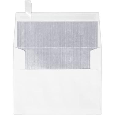Imagem de Envelopes de convite LUXPaper A2 em 15 kg. Branco com forro LUX prateado para cartões de 4 1/4 x 5 1/2, envelopes com aba quadrada para convites com descascar e prender, pacote com 50, tamanho da envelope 4 3/8 x 5 3/4 (branco)