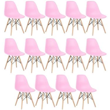 Imagem de Kit 14 Cadeiras Charles Eames Eiffel Dsw Com Pés De Madeira Clara Rosa Claro