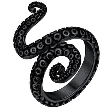 Imagem de ChainsHouse Anel punk polvo antigo para homens e mulheres, aço inoxidável 316L/ouro 18k/metal preto, tamanho 7-14, com caixa de presente, Metal