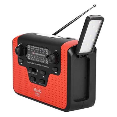 Imagem de ASHATA Manivela solar de emergência, rádio FM/AM/SW com carregador para smartphone, com slot para cartão de memória, rádio FM solar para chamadas sem Bluetooth, lanterna de LED, para ambientes externos (vermelho)