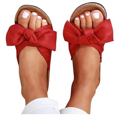 Imagem de Sandálias femininas casuais verão, sandálias abertas de renda floral rasteiras sandálias de praia romana, X01 - vermelho, 9