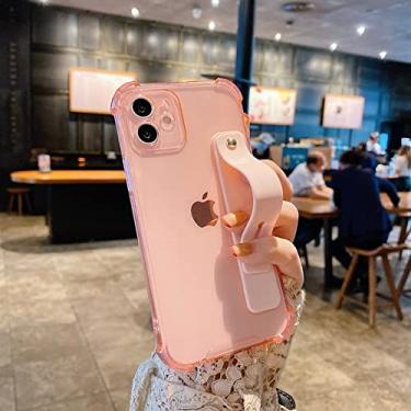 Imagem de Capa de telefone com alça de pulso macia para iPhone 11 12 13 Pro Max X XR Xs Max 7 8 Plus SE 2020 Mini Kickstand Capa Transparente, E, Para iPhone 7plus