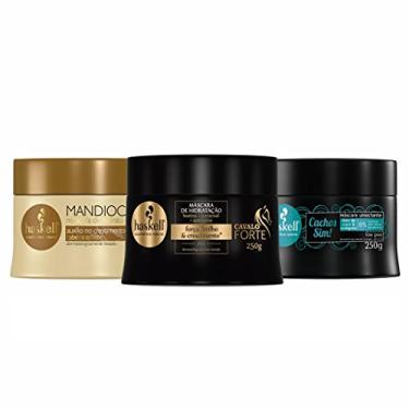 Imagem de HASKELL Kit Capilar Cronograma Capilar para Cabelos Cacheados: Máscara Mandioca Hidratação, Cavalo Forte Reconstrução, Cachos Sim Nutrição