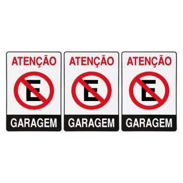 Imagem de Combo 3 Placas De Sinalização Atenção Proibido Estacionar Garagem 20x30 Acesso - P-4 F9e