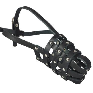 Imagem de Focinheira de cesta de malha de couro #143 preta – Pastor alemão, labrador, Husky, Retriever (circunferência 29,5 cm, comprimento do focinho 10,8 cm)