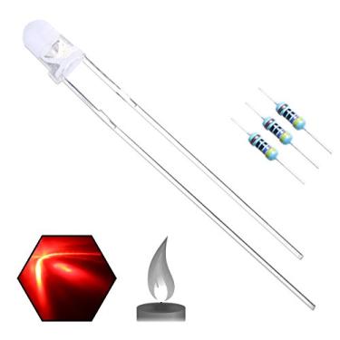 Imagem de EDGELEC 3 mm 5 mm LED, lentes transparentes, tampa redonda, 29 mm, chumbo Farme + 100 peças de resistores (1/4 W para DC 6 – 12 V) incluído/lâmpada ultra brilhante diodo emissor de luz, Clássico, [E] 3mm Flickering Light, [05] Red / 100pcs