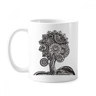 Imagem de Caneca de cerâmica com flor preta e branca com girassol para plantas, xícara de porcelana e café