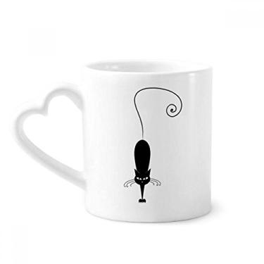 Imagem de Caneca com contorno de arte animal para amantes de gatos pretos caneca de café cerâmica copo de coração de vidro