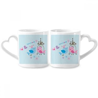 Imagem de Ilustração Adorável Gaiola de Pássaros Conjunto de Canecas de Porcelana de Casal de Cerâmica com Alça