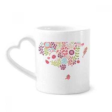 Imagem de Cor sólida flores desenho plantas pássaros caneca café cerâmica copo coração vidro