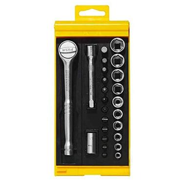 Imagem de JOGO DE SOQUETES SEXTAVADOS 1/4 COM CATRACA 25 PEÇAS BELTOOLS