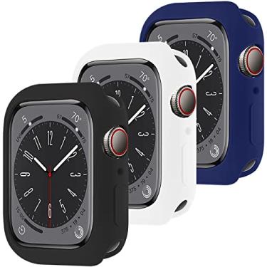 Imagem de 3 Pack Capa de Silicone para Apple Watch não com protetor de tela 41mm,ALMNVO TPU Capa de Proteção Case para iWatch Série 8 Série 7,Preto+Branco+Azul