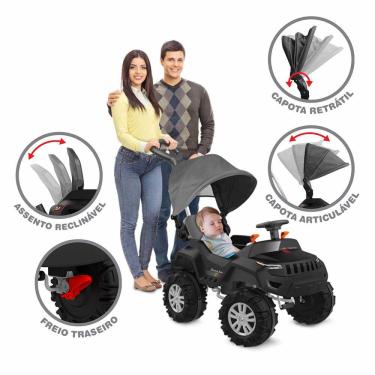 Imagem de Carrinho de Passeio e Pedal - SuperJipe Reclinável com Capota - Preto - Bandeirante