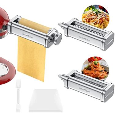 Imagem de Acessório para máquina de macarrão para batedeiras KitchenAid, aço inoxidável para auxiliar na cozinha, inclui rolo de folha de macarrão, espaguete e fettuccine, acessório para raspador de massa da