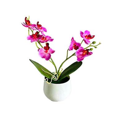 Imagem de heave Arranjo de flores artificiais com vaso branco, flores falsas decorativas para decoração de casa, quarto, escritório, mesa, roxo