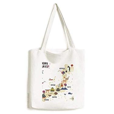 Imagem de Bolsa de lona com mapa de viagem japonês, bolsa de compras casual, bolsa de compras