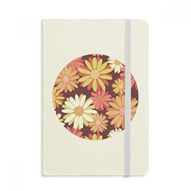 Imagem de Caderno de flores vermelhas e amarelas com estampa de plantas, capa dura de tecido, diário clássico
