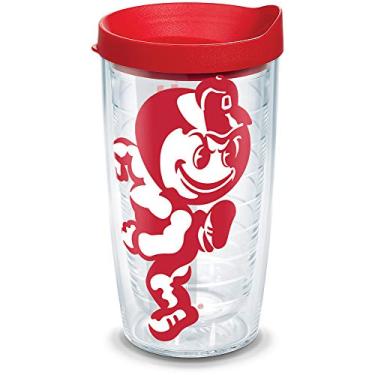 Imagem de Tervis Copo grande de mascote Ohio State Buckeyes com envoltório e tampa vermelha, 473 ml, transparente