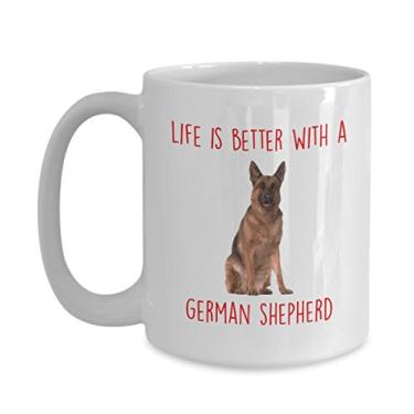 Imagem de Caneca de pastor alemão - Life Is Better With A German Shepherd - Caneca de café de cacau quente engraçado - ideia de presente de aniversário de Natal