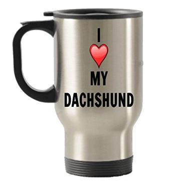 Imagem de I Love My Dachshunds Caneca de aço inoxidável para viagem com isolamento térmico