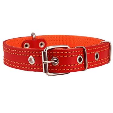 Imagem de Coleira para cachorro Dogs My Love de couro genuíno acolchoada vermelha 3 tamanhosDogs My Love 13"-15.5" vermelho L-COD-25-3