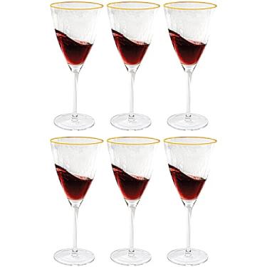 Imagem de Vikko Taças de vinho, taça de vinho decorativa de 368 g, vidro martelado com aro dourado, copo de vinho tinto ou branco, conjunto de 6 elegantes taças de vinho espumante