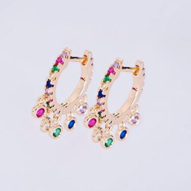 Imagem de Brinco Argola com Zircônias Coloridas