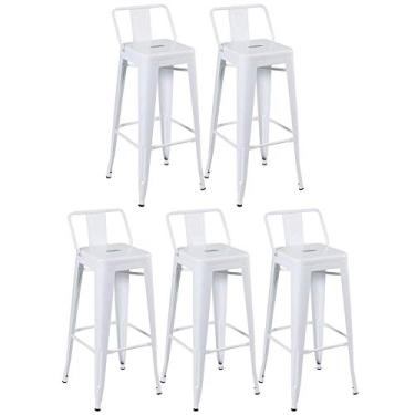 Imagem de Loft7, Kit 5 Banquetas Iron Tolix Design Industrial em Aço Carbono 76 cm Alta Com Encosto Vintage Elegante e Versátil Cozinha Bar Sala de Jantar Varanda Gourmet, Branco
