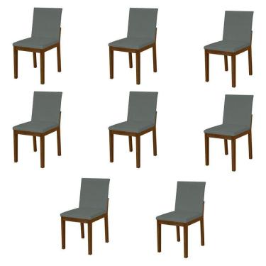 Imagem de Kit 8 Cadeiras De Jantar Estofadas Em Veludo Cinza Base Madeira Maciça Imbuia Cinza
