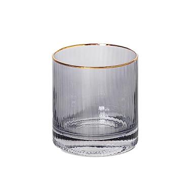 Imagem de Mary Square 47884 Gold Rim 255.1 g copo de vidro com nervuras durável copo de vinho coquetel bebida bebida, acessório para carrinho de bar, utensílios de bebida todos os dias e festas, decoração de