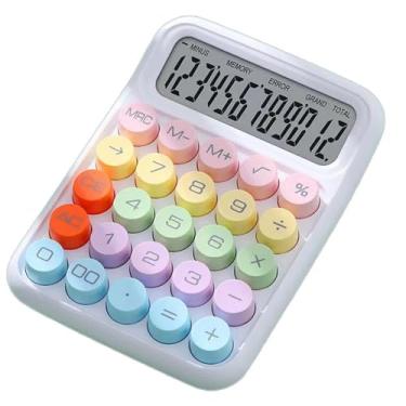 Imagem de Tainrunse Calculadora de botão redondo vintage calculadora de mesa grande portátil fácil de usar calculadora para escritório, casa, calculadora padrão de 12 dígitos, cor doce, calculadora fofa branca