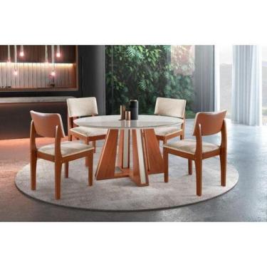 Imagem de Sala De Jantar Completa Com 4 Cadeiras 1,10X1,10M Redonda- Rubi Turim