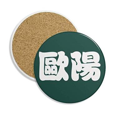 Imagem de Ouyang Personagem chinesa de sobrenome chinês, porta-copos de cerâmica, suporte de caneca, pedra absorvente para bebidas, presente de 2 peças