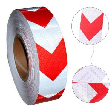 Imagem de Faixa Refletiva Seta 25 Metros Sinalizaçao Segurança Estrada Caminhao Vermelho e Branco Evita Acidente