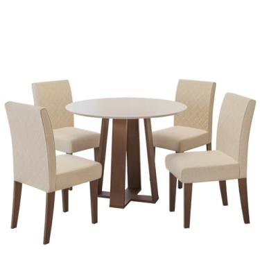Imagem de Conjunto de Mesa Sala de Jantar Redonda Athenas 4 Cadeiras Cedro/Off White/Areia Dobuê