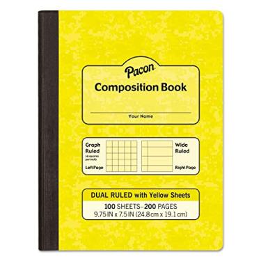 Imagem de Pacon Livro de composição pautado duplo, amarelo, grade de 6 mm e 9 mm de largura pautado 24 x 19 cm, 100 folhas