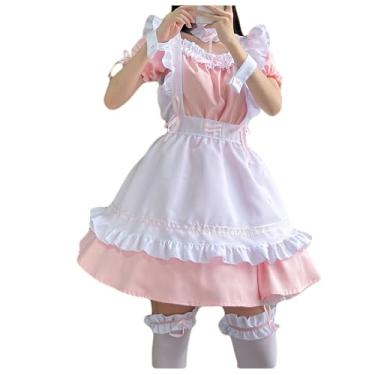 Imagem de Letuwj Lindo vestido de empregada doméstica Lolita uniforme cosplay, rosa, P